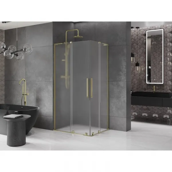 MEXEN/S - Velar L Duo sprchovací kút, posuvné dvere 90 x 80, dekor, zlato 871-090-080-02-33-50