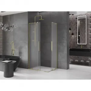 MEXEN/S - Velar L Duo sprchovací kút, posuvné dvere 90 x 80, dekor, zlato 871-090-080-02-33-50