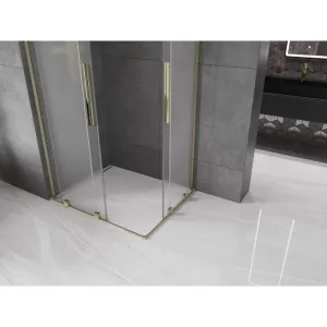 MEXEN/S - Velar L Duo sprchovací kút, posuvné dvere 100 x 90, dekor, zlato 871-100-090-02-33-50
