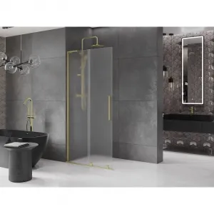 MEXEN/S - Velar L Sprchová zástena posuvná Walk-in 100 x 200, dekor 8 mm, zlato kefovaná 871-100-003-33-55