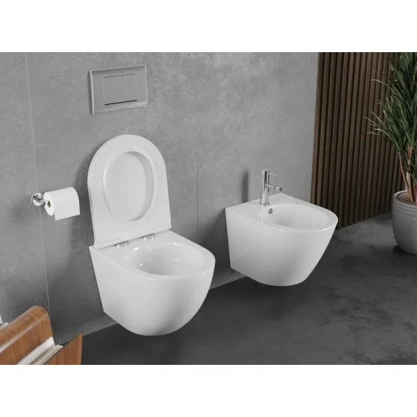 MEXEN/S - Lena Závesná WC misa Rimless Tornado vrátane sedátka s slow slim, duroplast, biela lesk 30220500T