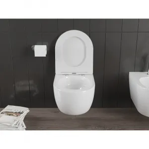 MEXEN/S - Carmen Závesná WC misa Rimless Tornado vrátane sedátka s slow slim, duroplast, biela lesk 30880300T