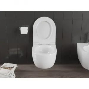 MEXEN/S - Carmen Závesná WC misa Rimless Tornado vrátane sedátka s slow slim, duroplast, biela lesk 30880500T
