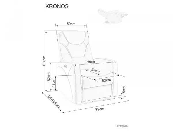 Signal Elektrické polohovacie kreslo KRONOS Velvet tmavo béžové