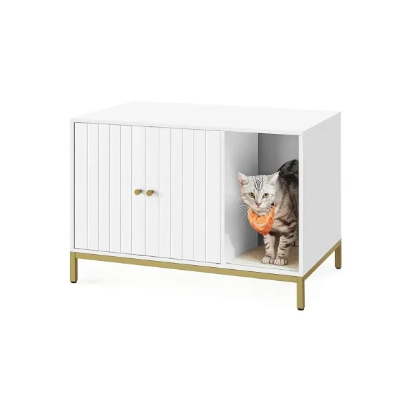 SONGMICS Mačacia toaleta Glenda 80 cm biela/zlatá
