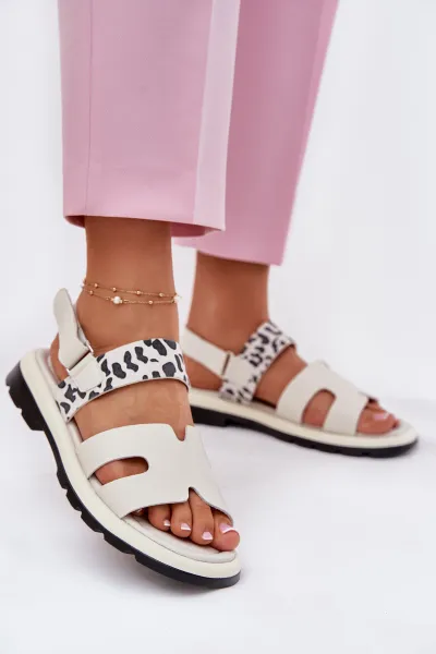 Dámske Kožené Sandále Na Plochosť Pata Leopard Vinceza