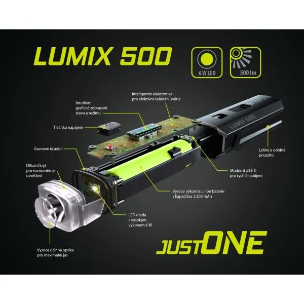 One LUMIX 500 Predné svetlo na bicykel, čierna, veľkosť