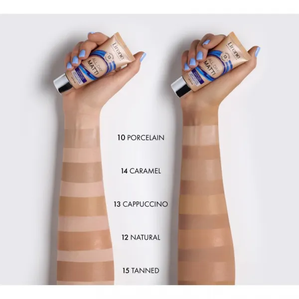 Lirene ALL DAY MATT! zmatňujúci fluidný make-up pre dlhotrvajúci efekt odtieň 12 Natural 30 ml