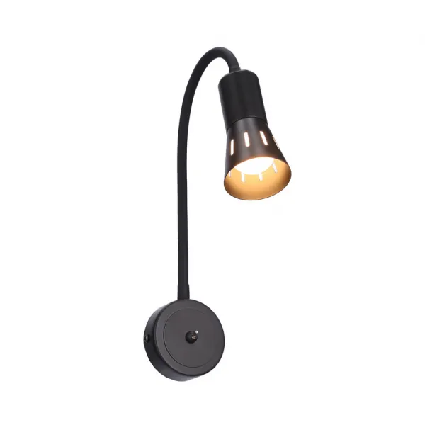 Čierna nastaviteľná nástenná lampa s ramenom + vypínač Arena