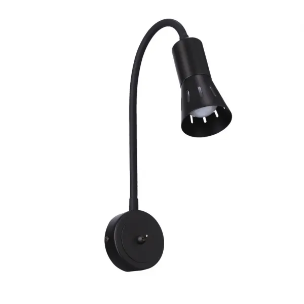 Čierna nastaviteľná nástenná lampa s ramenom + vypínač Arena