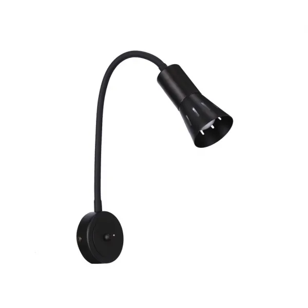 Čierna nastaviteľná nástenná lampa s ramenom + vypínač Arena