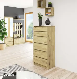 Ak furniture Komoda Kuba 60 cm - 6 zásuviek dub artisan