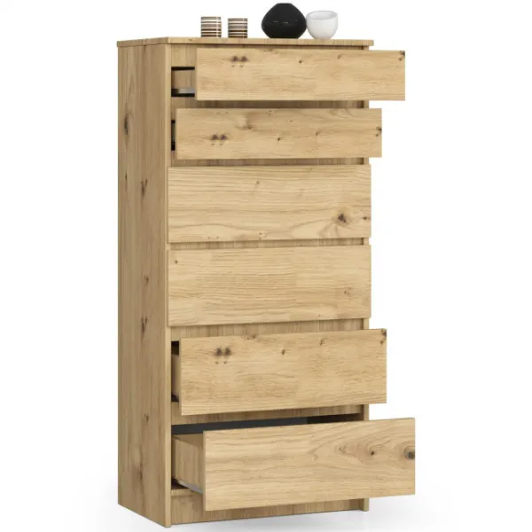 Ak furniture Komoda Kuba 60 cm - 6 zásuviek dub artisan