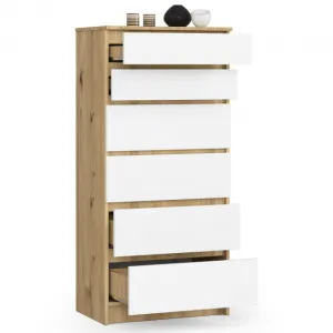 Ak furniture Komoda Kuba 60 cm - 6 zásuviek dub artisan/biela