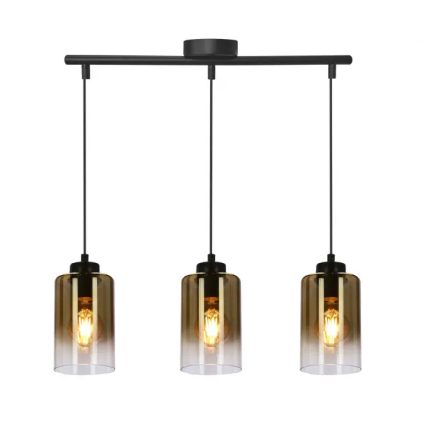 Závesná lampa Aspra čierna 3x60W e27 jantárové tienidlo