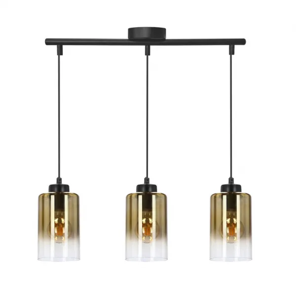 Závesná lampa Aspra čierna 3x60W e27 jantárové tienidlo