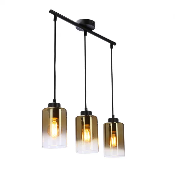 Závesná lampa Aspra čierna 3x60W e27 jantárové tienidlo