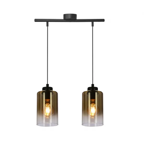 Závesná lampa Aspra čierna 2x60W e27 jantárové tienidlo
