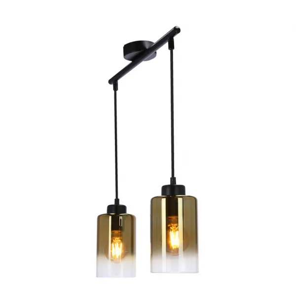 Závesná lampa Aspra čierna 2x60W e27 jantárové tienidlo