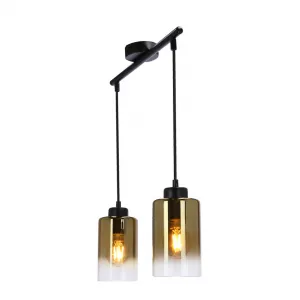 Závesná lampa Aspra čierna 2x60W e27 jantárové tienidlo