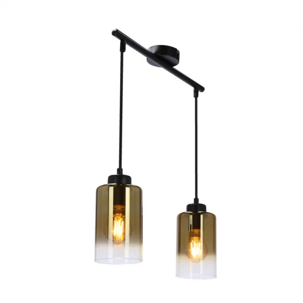 Závesná lampa Aspra čierna 2x60W e27 jantárové tienidlo