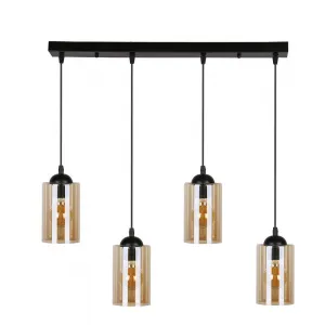 Závesná lampa pásik čierna/hnedá 4xE27 Bistro