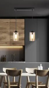 Závesná lampa pásik čierna/hnedá 2xE27 Bistro