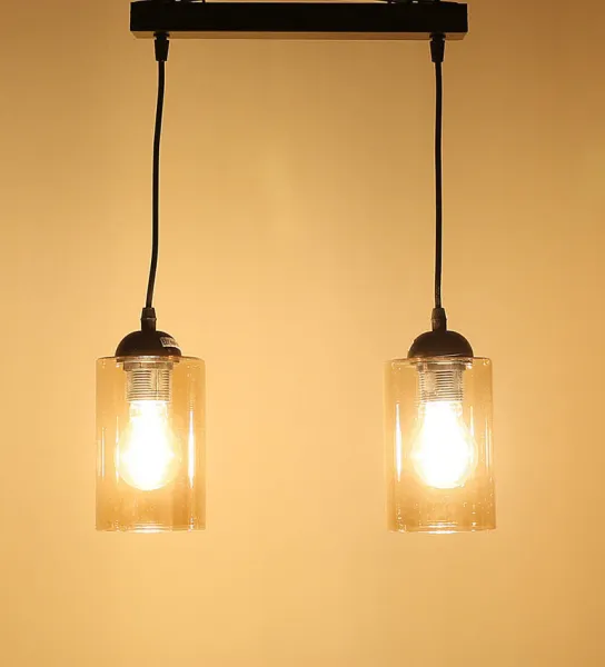 Závesná lampa pásik čierna/hnedá 2xE27 Bistro