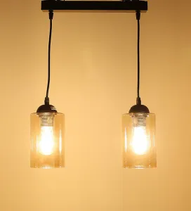 Závesná lampa pásik čierna/hnedá 2xE27 Bistro
