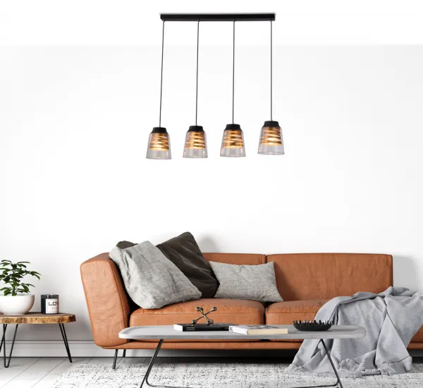Čierno-zlatá závesná lampa zo skla 4xE27 Fresno