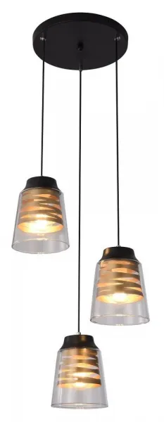 Závesná lampa, čierno-zlatá, sklenená, 3x60W, Fresno
