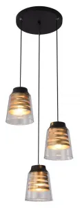 Závesná lampa, čierno-zlatá, sklenená, 3x60W, Fresno