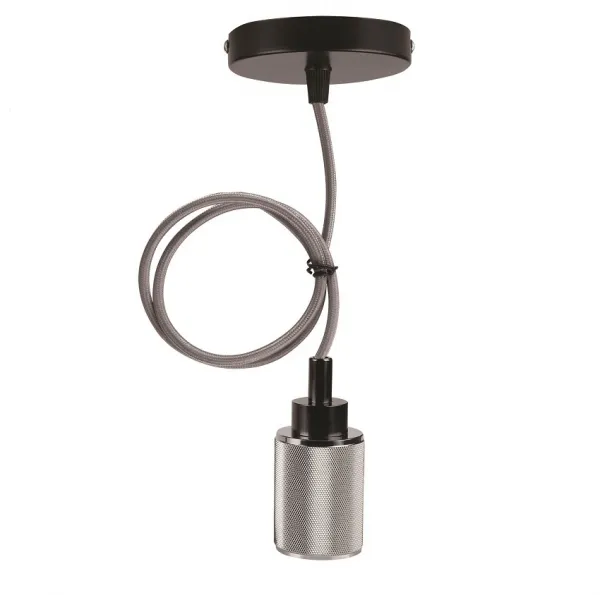 Kovová závesná chrómovo-čierna závesná lampa E27