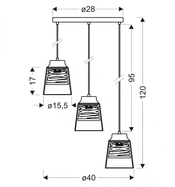Závesná lampa, čierno-zlatá, sklenená, 3x60W, Fresno
