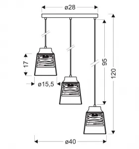 Závesná lampa, čierno-zlatá, sklenená, 3x60W, Fresno