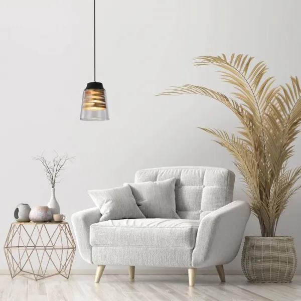 Čierno-zlatá závesná lampa, sklenené tienidlo, 60W, E27, Fresno