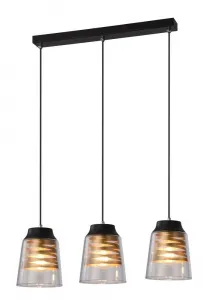 Čierno-zlatá závesná lampa, sklenené tienidlo, 3x60W, E27, Fresno