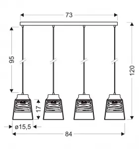 Čierno-zlatá závesná lampa, sklenené tienidlo, 3x60W, E27, Fresno