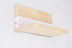 Drevená nástenná lampa + biela s poličkou LED 4000k - POSLEDNÝ KUS