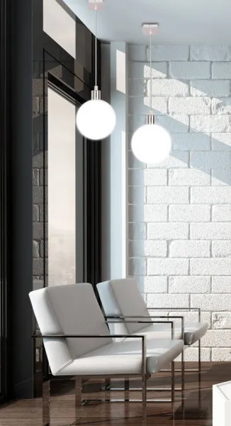 Závesná lampa s bielym tienidlom na guľu 15 cm Oden