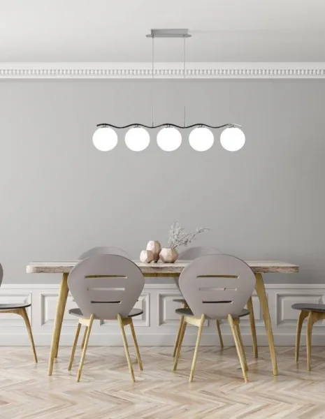 Závesná lampa chróm/biela guľa 5 Ramon