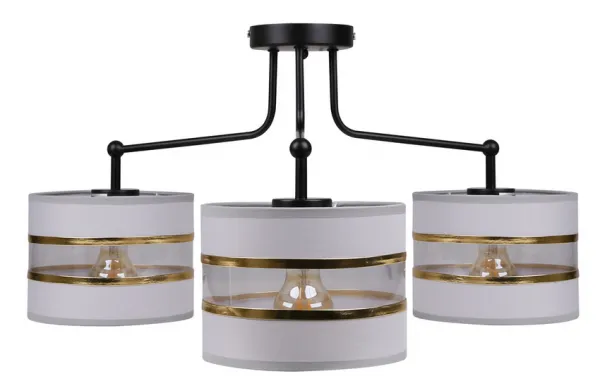 Stropná lampa čierna 3xE27 tienidlo biela + zlatá Andy