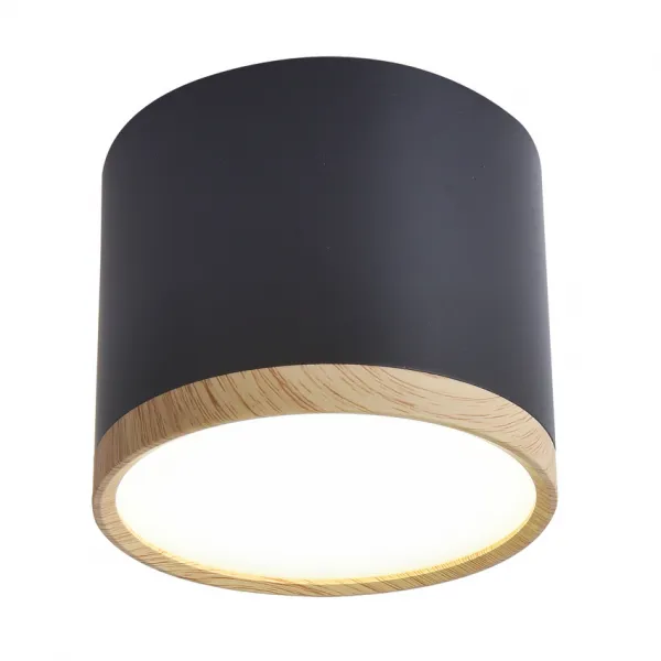 Čierna a drevená stropná lampa 8,8x7,5 cm trubica