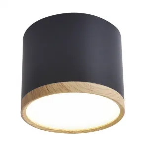 Čierna a drevená stropná lampa 8,8x7,5 cm trubica