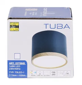 Čierna a drevená stropná lampa 8,8x7,5 cm trubica