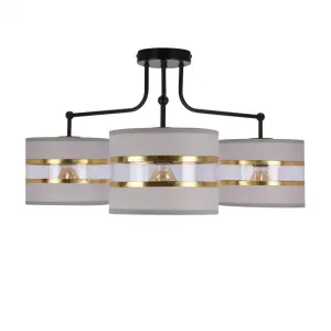Stropná lampa čierna 3xE27 tienidlo biela + zlatá Andy