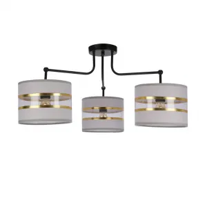 Stropná lampa čierna 3xE27 tienidlo biela + zlatá Andy