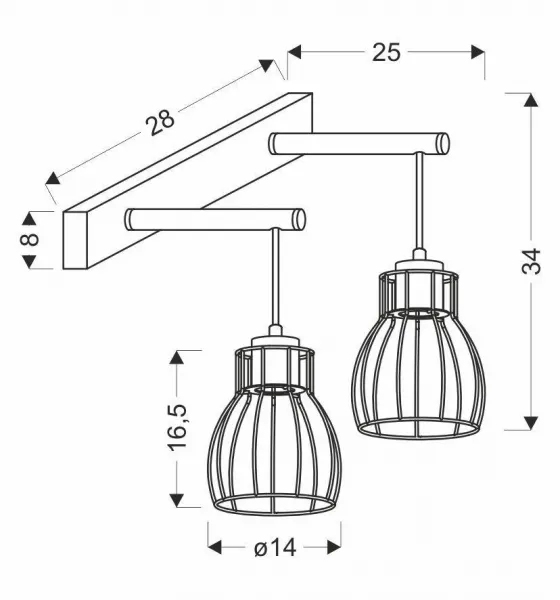 Nástenná lampa s dvojitým tienidlom, košík, čierna/drevo, E27 Bernita