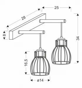 Nástenná lampa s dvojitým tienidlom, košík, čierna/drevo, E27 Bernita