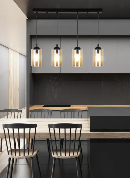Závesná lampa pásik čierna/hnedá 4xE27 Bistro